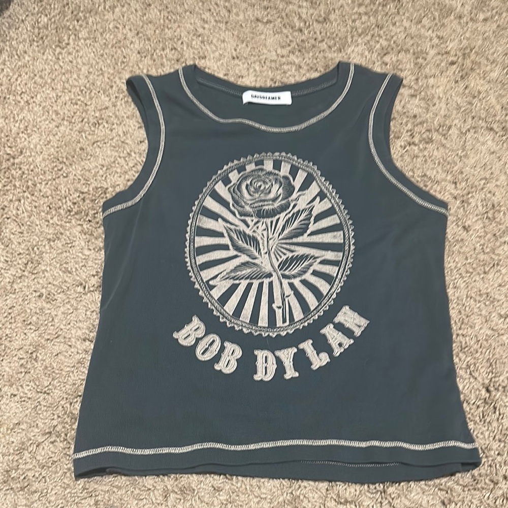 Free People Gray Tank Top with Retro Graphic Design